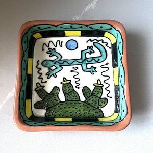 Square Bowl Southwest Lizard And Cactus Terracotta Colorful Chris Kennedy Bubany